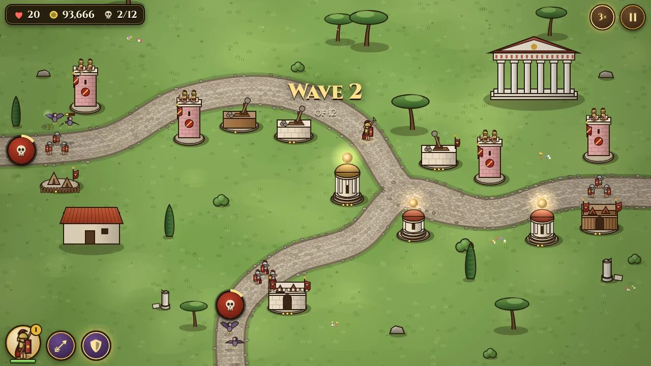 Roman towers and soldiers holding a cobbled road in Italy during wave 2