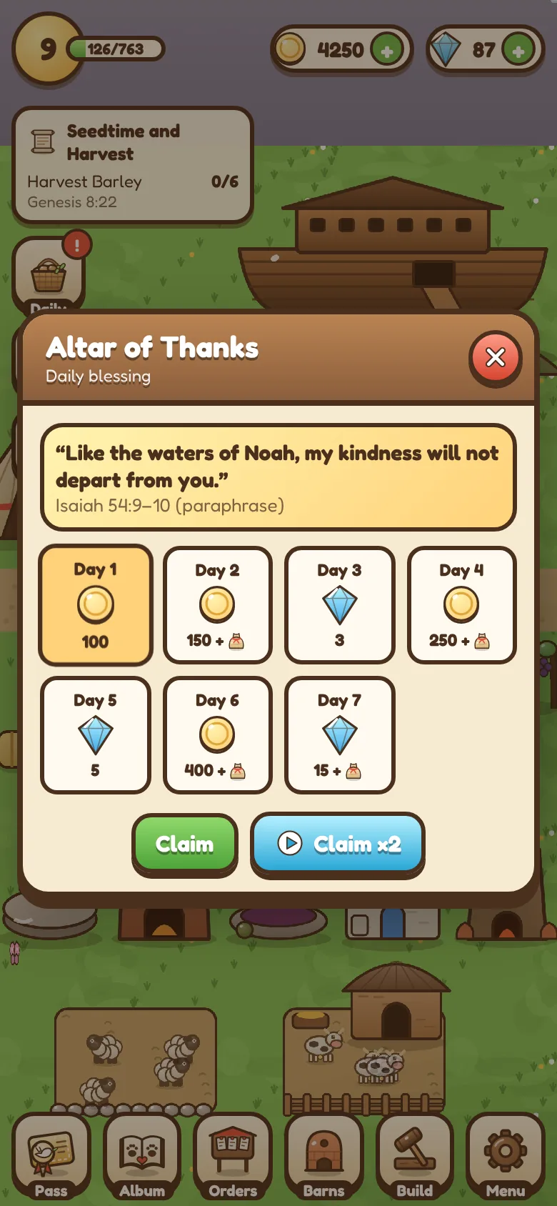 The Altar of Thanks daily blessing with a paraphrased verse and seven days of gifts