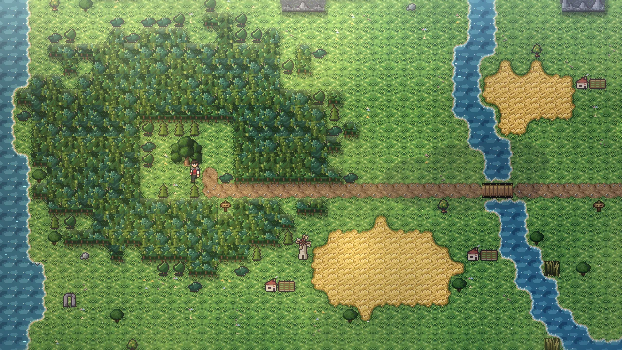 The Western Reach overworld with forests, roads and rivers